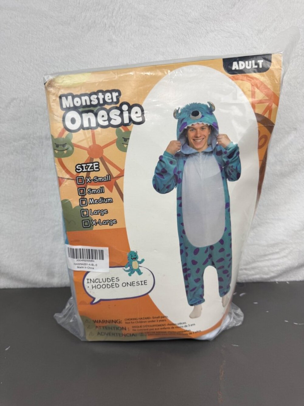 Monster Adult Hooded Costume With Blue & Purple Spots size small